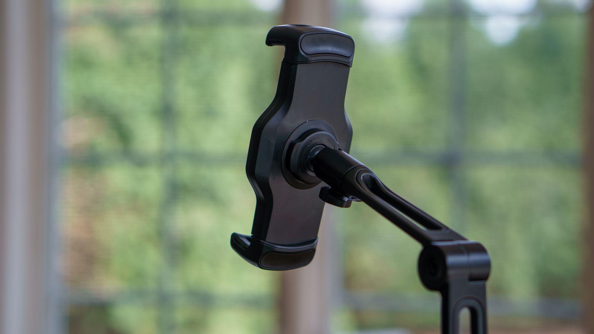 The HoverBar Duo features a grippy, secure clamp for your iPad.